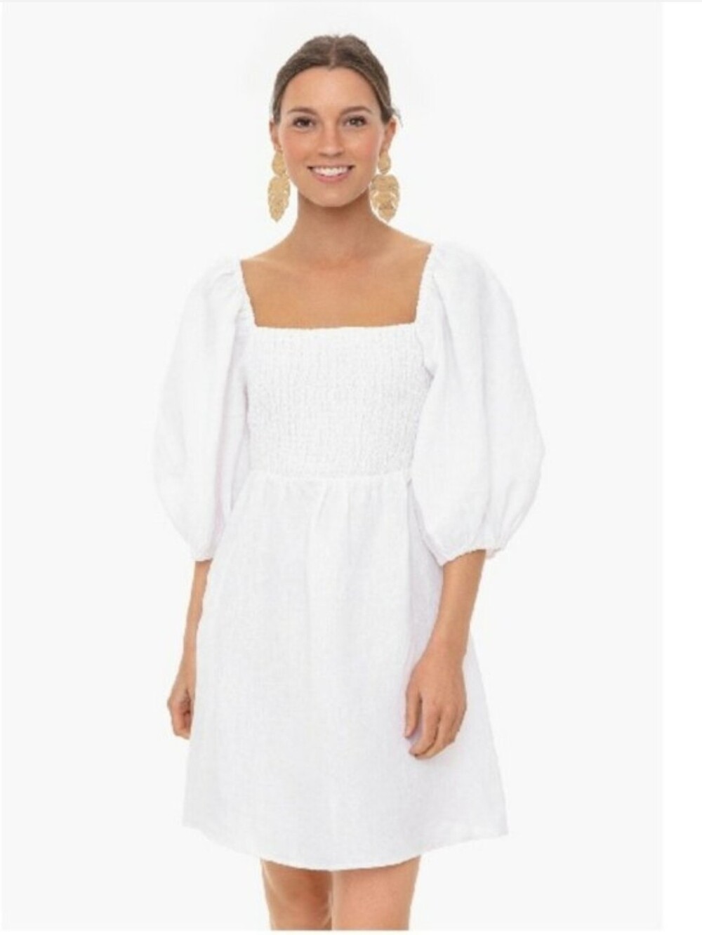 NWOT Tuckernuck Cottagecore White Annie Smocked Puff Sleeve Linen Mini Dress XL